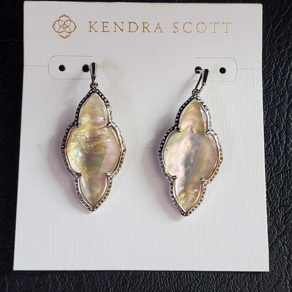 Kendra Scott Abbie Drop Earrings Rhodium Silver Tone Mother of Pearl Gift